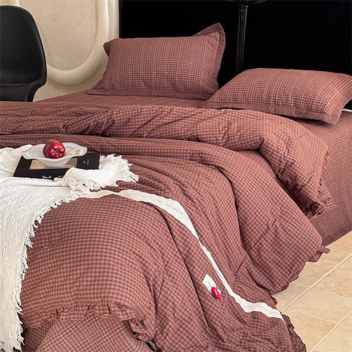 91家纺网 家纺一手货源 找家纺 床盖工厂店 2026新款双面水洗全棉填充新疆棉花床盖四件套 赫本咖