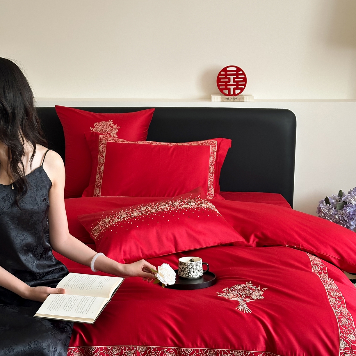 91家纺网 家纺一手货源 找家纺 （总）曼布缇 2026春夏新款长绒棉刺绣四件套-素雅怡人（会员减20  券后控价418起）