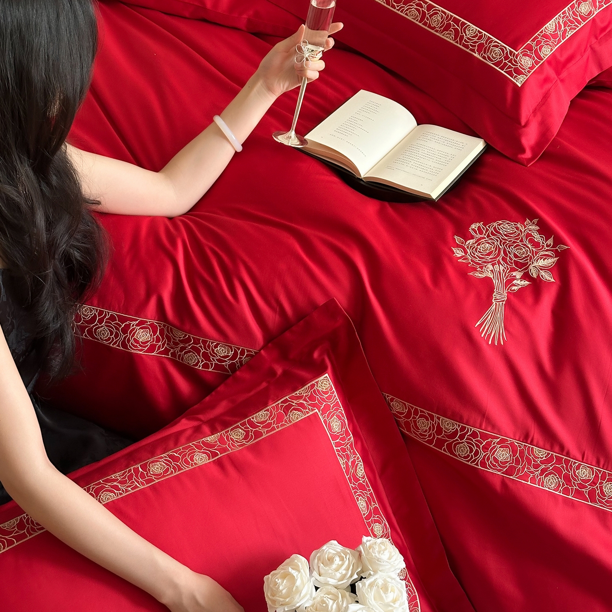 91家纺网 家纺一手货源 找家纺 曼布缇 2026春夏新款长绒棉刺绣四件套-素雅怡人（会员减20  券后控价418起） 素雅怡人 夏威夷红