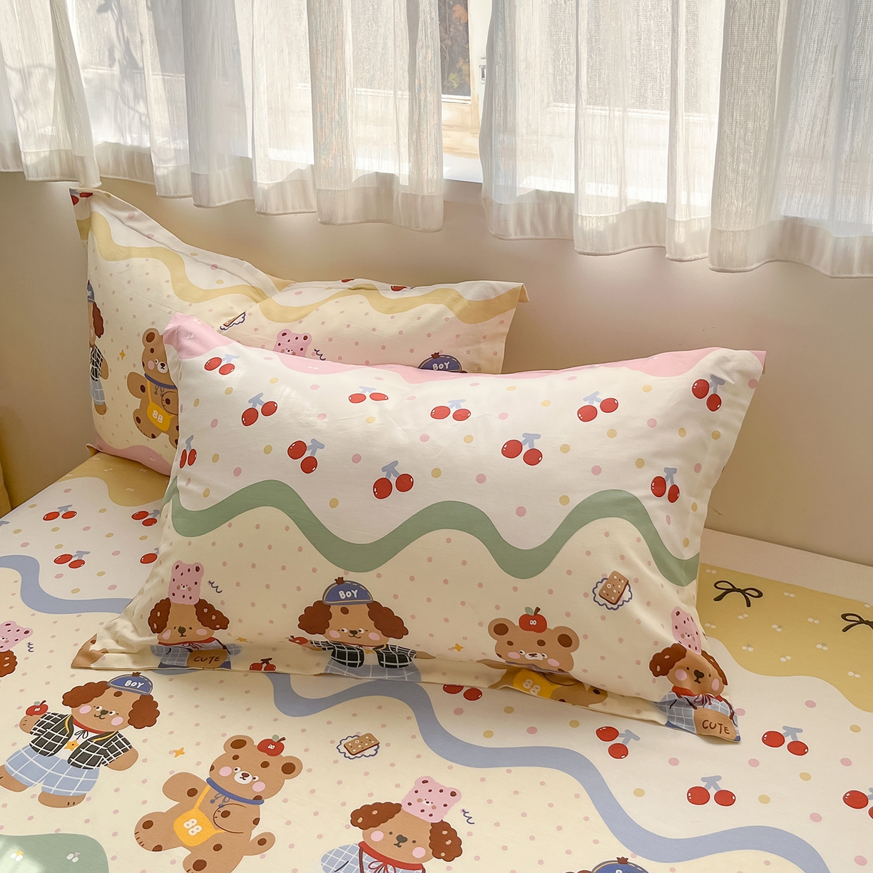 91家纺网 家纺一手货源 找家纺 （总）花梦欣 2026新款全棉印花单品系列3简约卡通款-单枕套