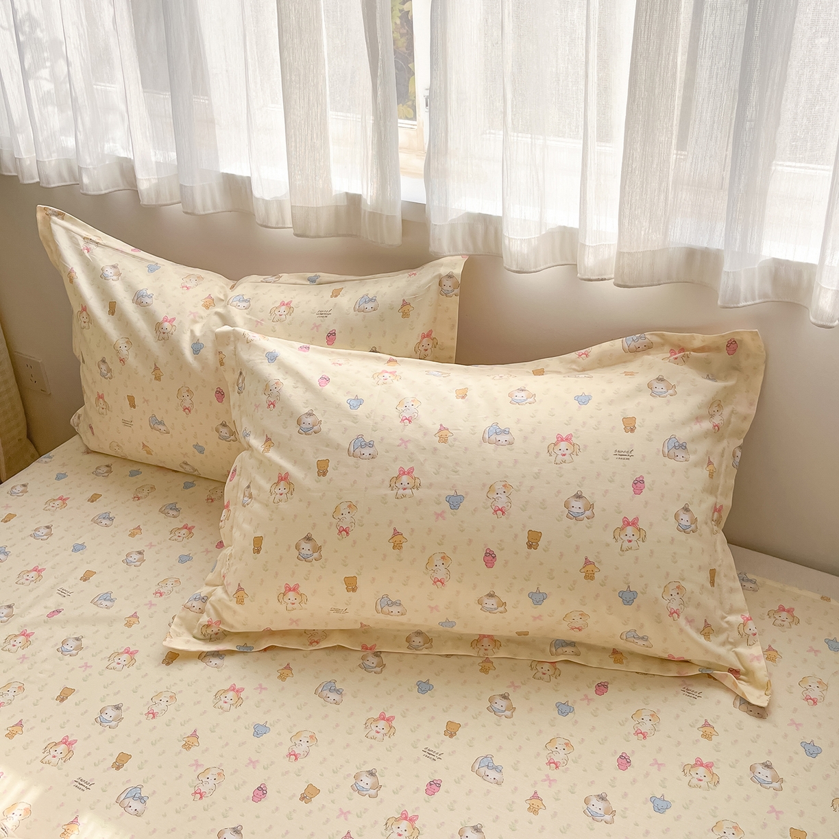 91家纺网 家纺一手货源 找家纺 （总）花梦欣 2026新款全棉印花单品系列3简约卡通款-单枕套