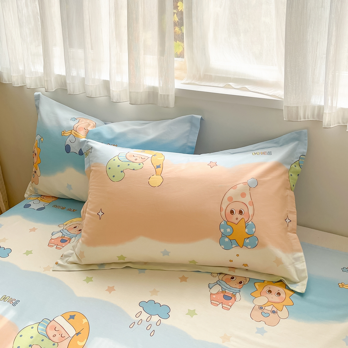 91家纺网 家纺一手货源 找家纺 （总）花梦欣 2026新款全棉印花单品系列3简约卡通款-单枕套