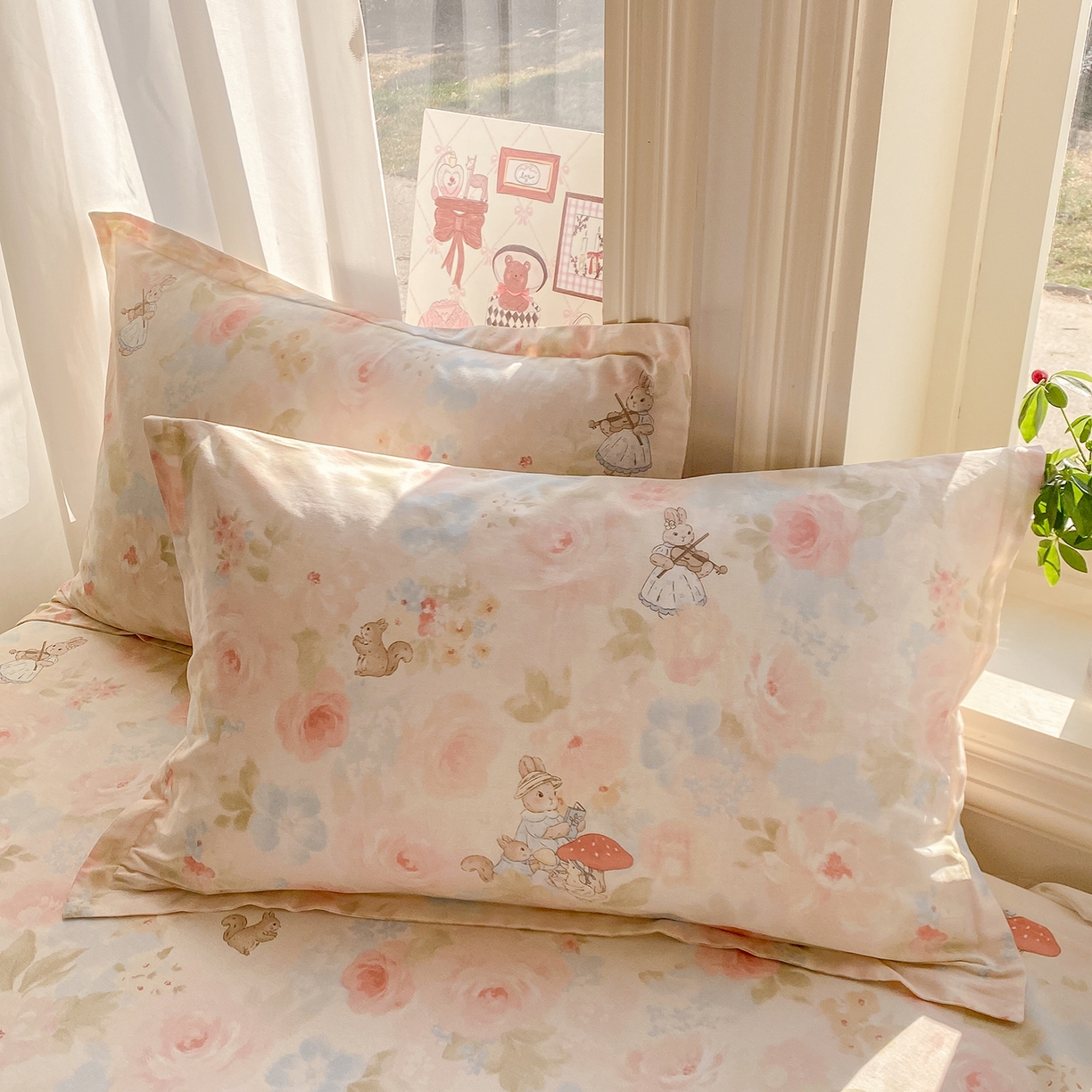 91家纺网 家纺一手货源 找家纺 花梦欣 2026新款全棉印花单品系列3简约卡通款-单枕套 油画弦音