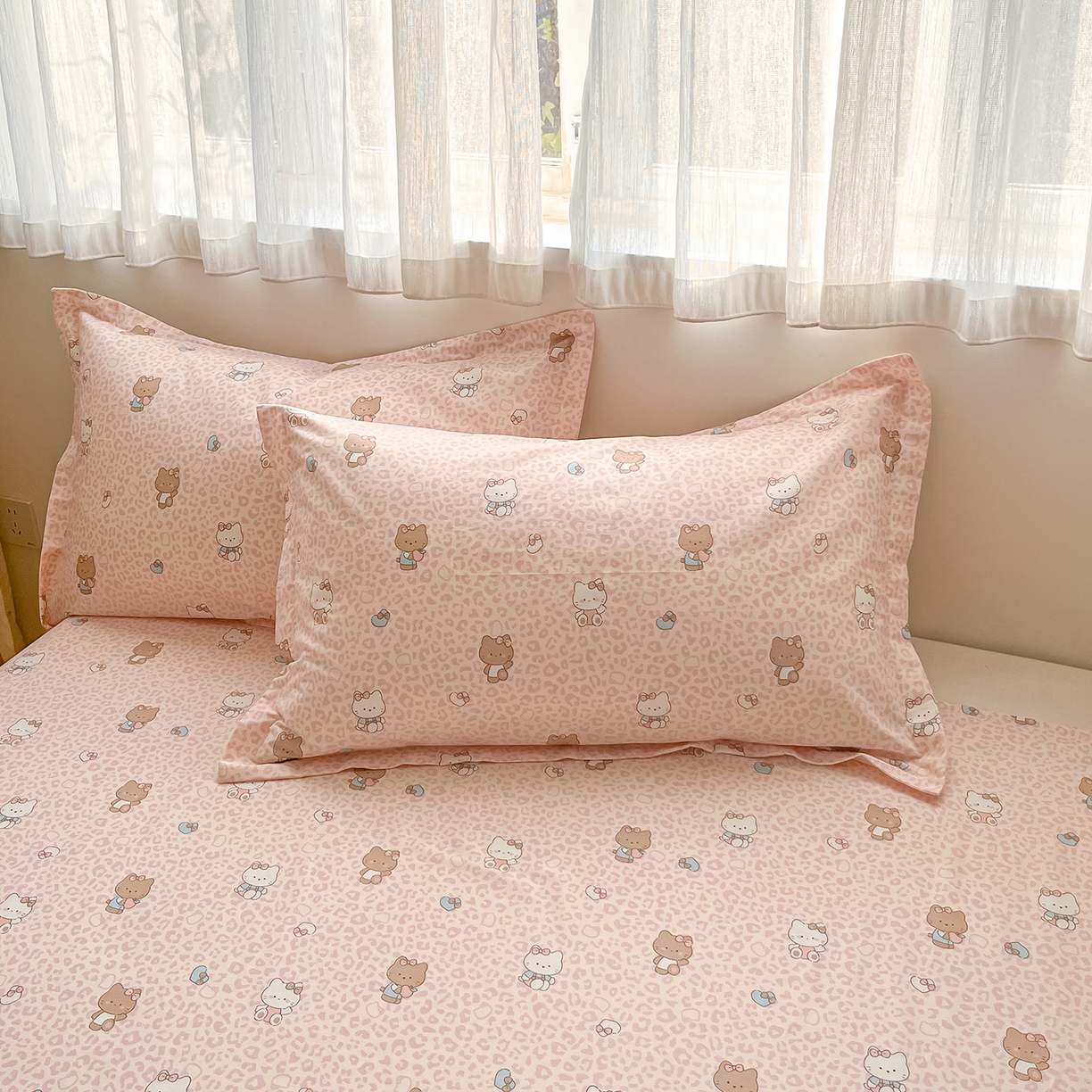 花梦欣 2026新款全棉印花单品系列3简约卡通款-单枕套 豹纹KT粉