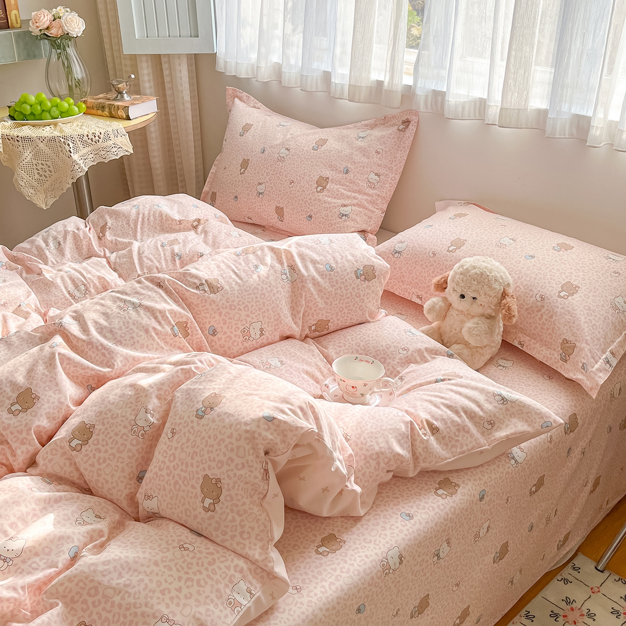 91家纺网 家纺一手货源 找家纺 花梦欣 2026新款全棉印花单品系列3简约卡通款-单枕套 豹纹KT粉