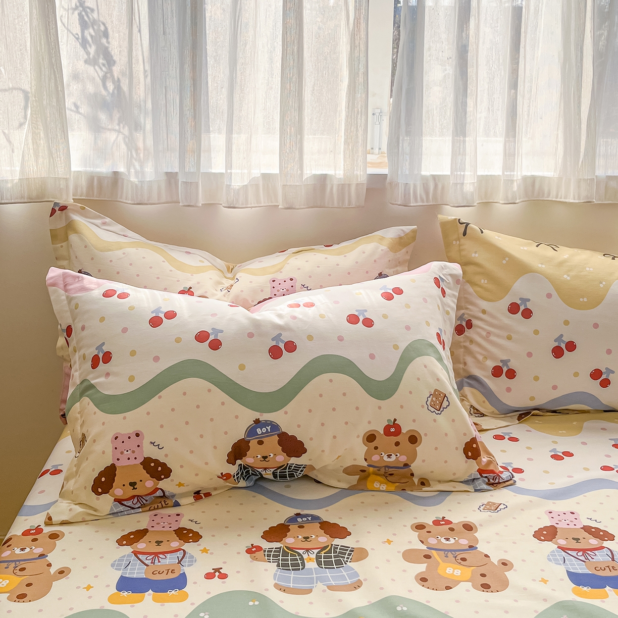 91家纺网 家纺一手货源 找家纺 花梦欣 2026新款全棉印花单品系列3简约卡通款-单枕套 波普乐园