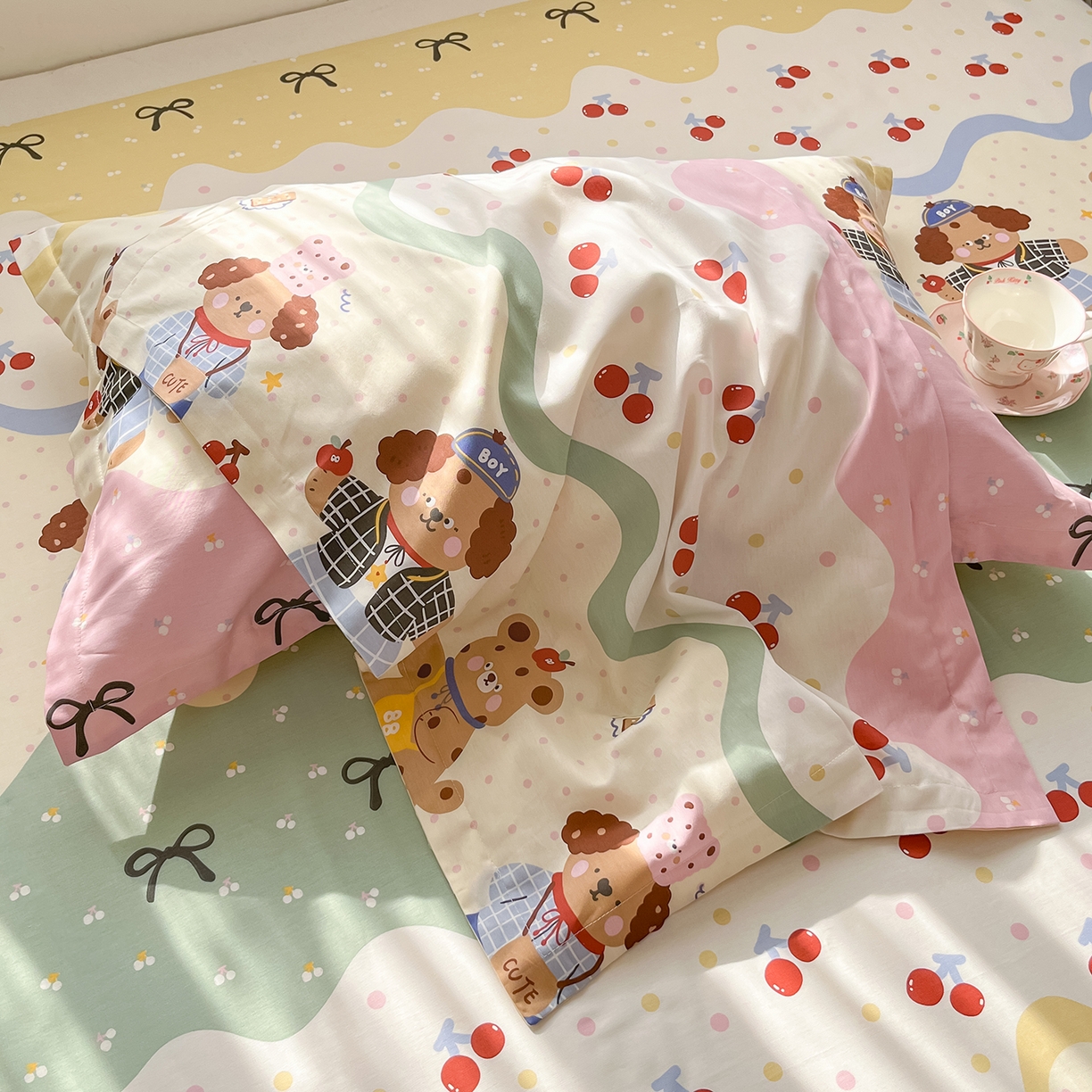 91家纺网 家纺一手货源 找家纺 花梦欣 2026新款全棉印花单品系列3简约卡通款-单枕套 波普乐园