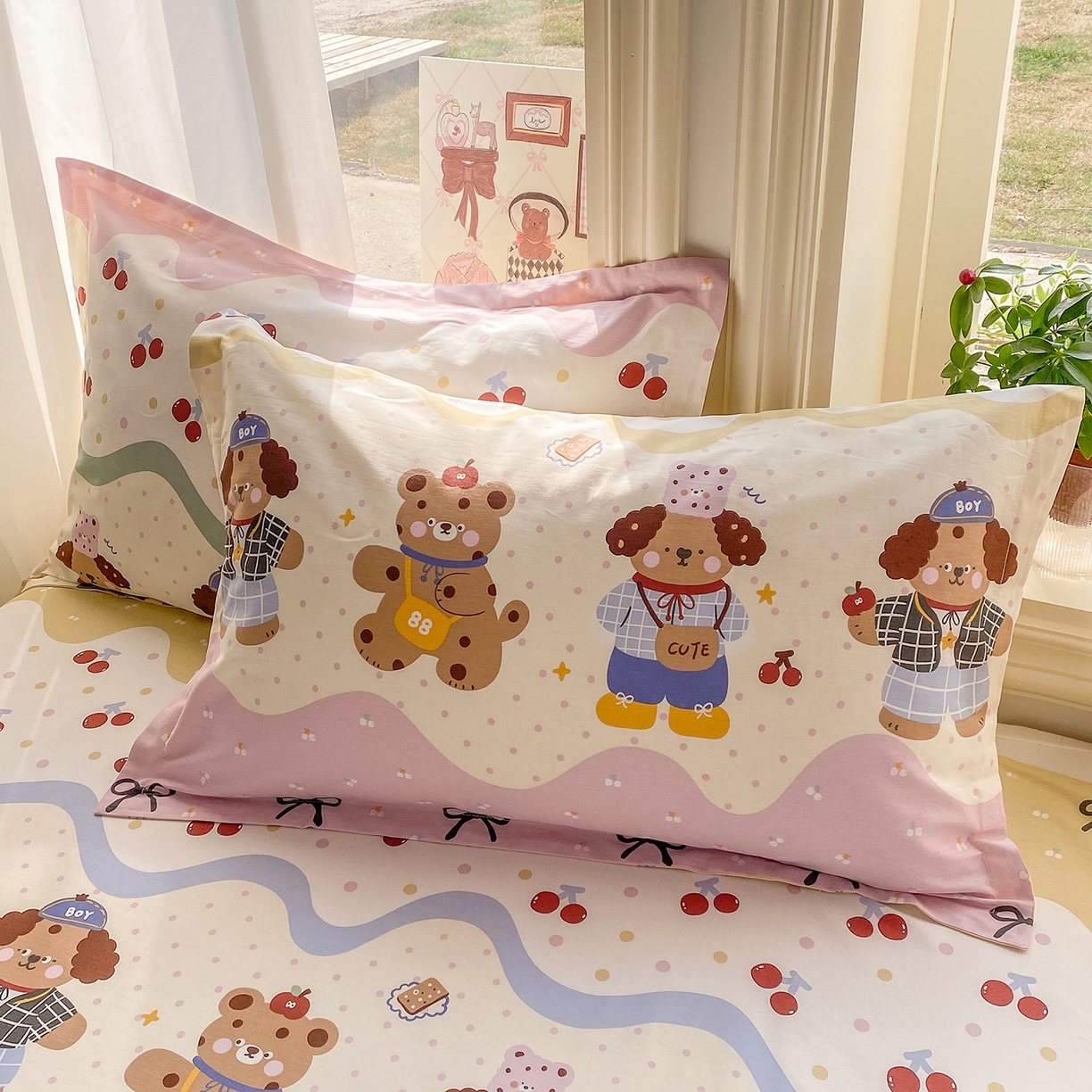 91家纺网 家纺一手货源 找家纺 花梦欣 2026新款全棉印花单品系列3简约卡通款-单枕套 波普乐园