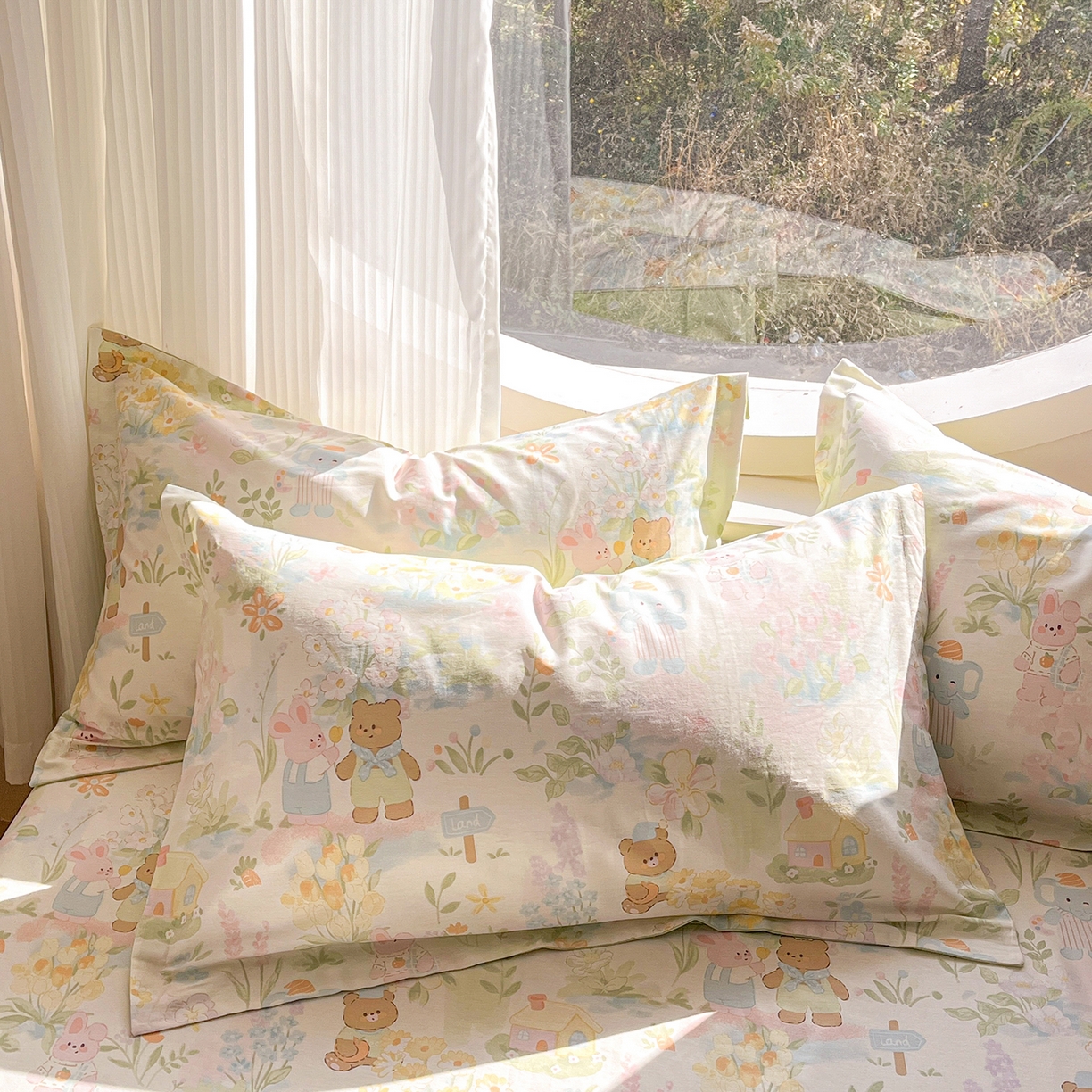 花梦欣 2026新款全棉印花单品系列3简约卡通款-单枕套 春游手记