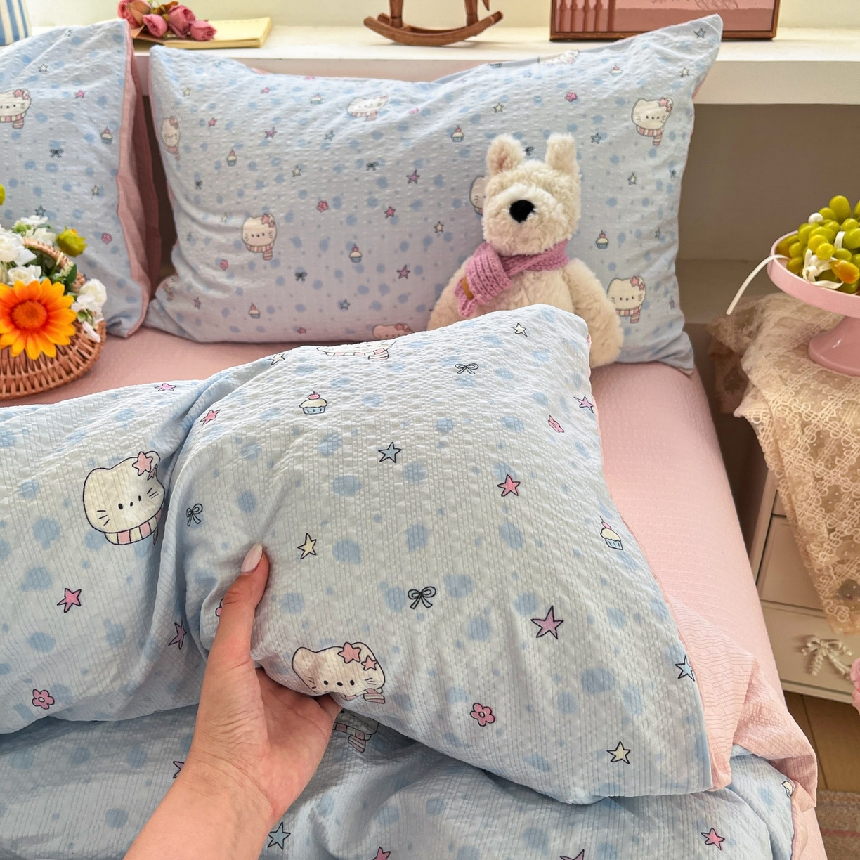 91家纺网 家纺一手货源 找家纺 （总）卡迪熊家纺 2026新款软糯泡芙纱印花四件套