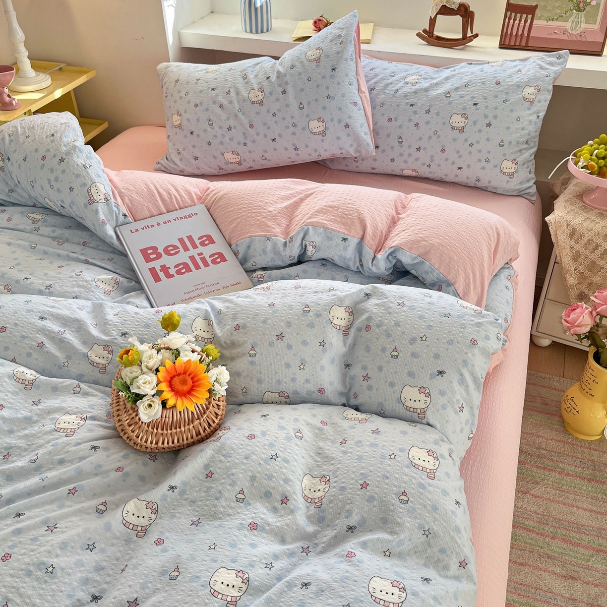 91家纺网 家纺一手货源 找家纺 （总）卡迪熊家纺 2026新款软糯泡芙纱印花四件套