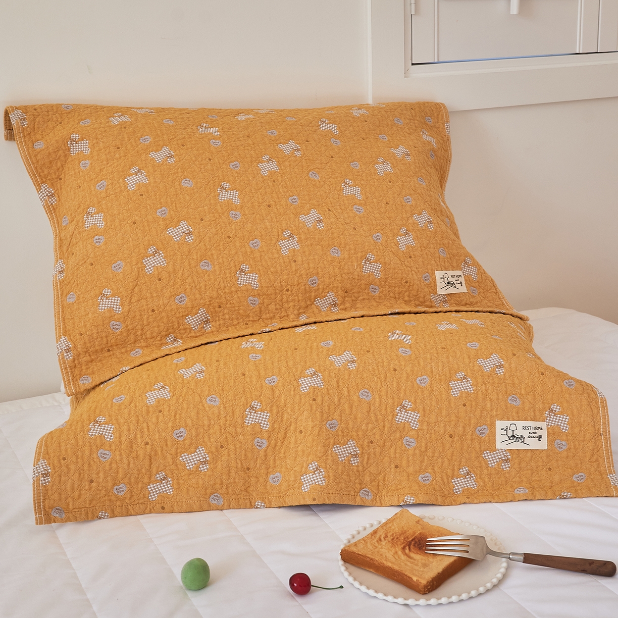 沐瑟家纺 2026新款安心棉枕巾 爱心狗-桔