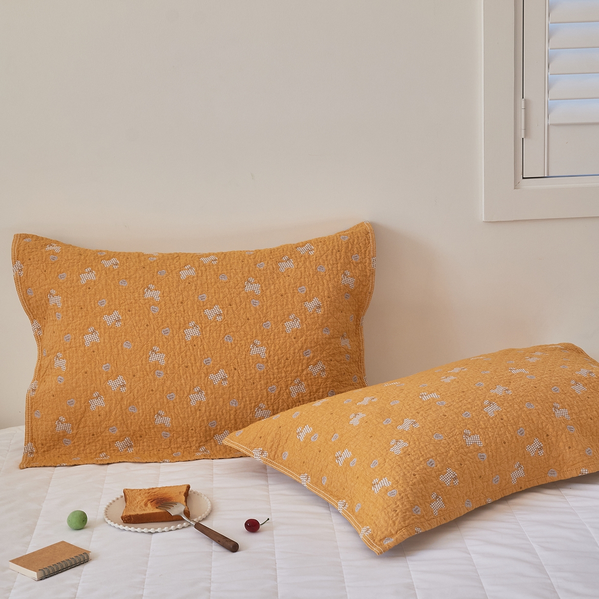 91家纺网 家纺一手货源 找家纺 沐瑟家纺 2026新款安心棉枕巾 爱心狗-桔