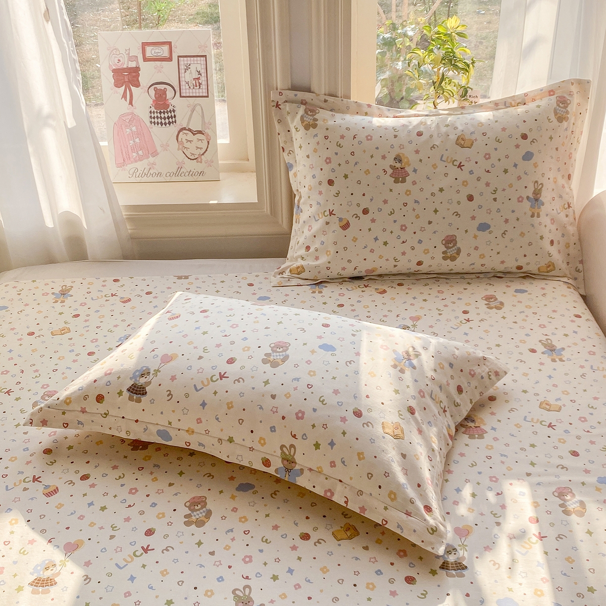 91家纺网 家纺一手货源 找家纺 花梦欣 2026新款全棉印花单品系列3简约卡通款-单枕套 都市熊仔