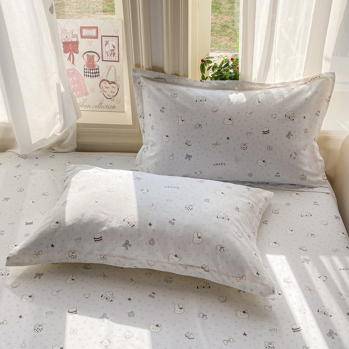 91家纺网 家纺一手货源 找家纺 花梦欣 2026新款全棉印花单品系列3简约卡通款-单枕套 路灯影院