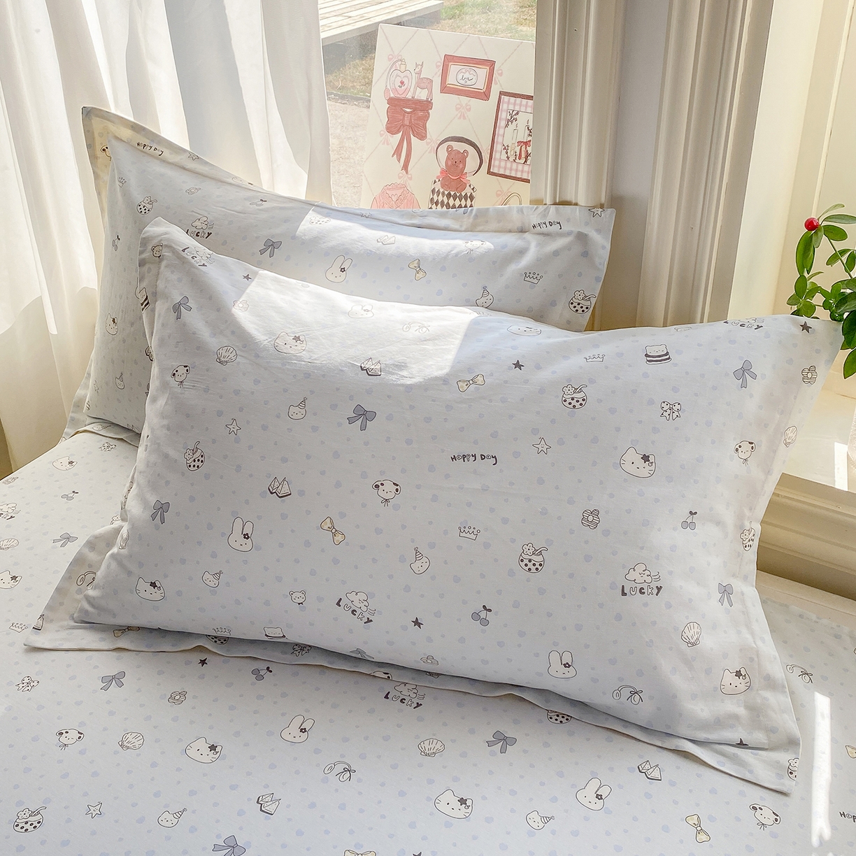 91家纺网 家纺一手货源 找家纺 花梦欣 2026新款全棉印花单品系列3简约卡通款-单枕套 路灯影院