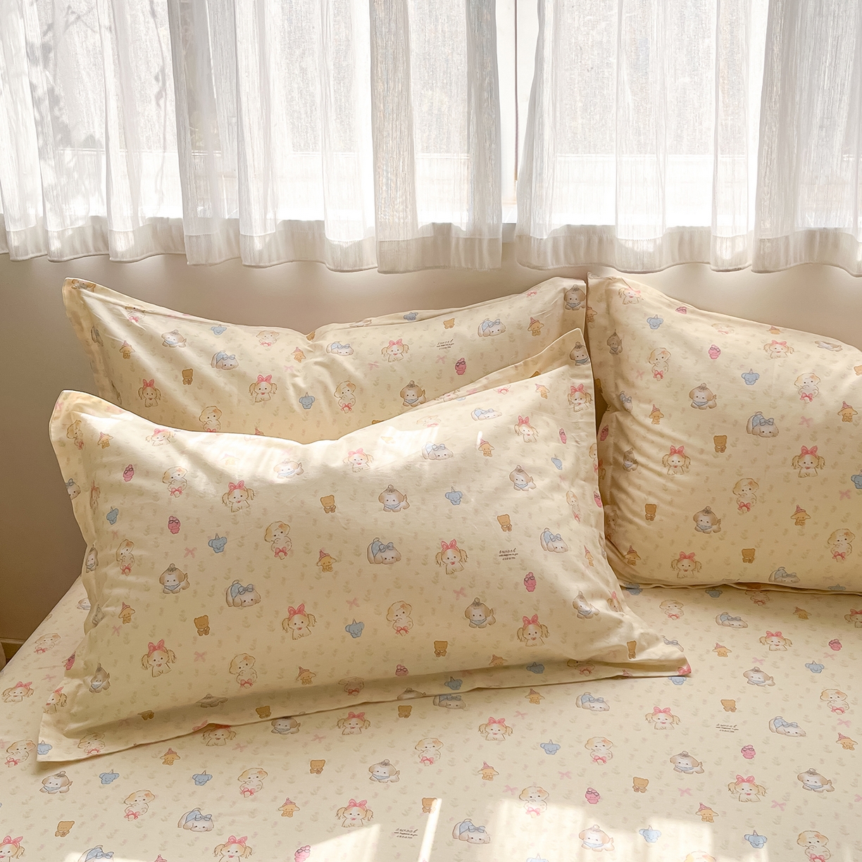 91家纺网 家纺一手货源 找家纺 花梦欣 2026新款全棉印花单品系列3简约卡通款-单枕套 萌趣汪汪