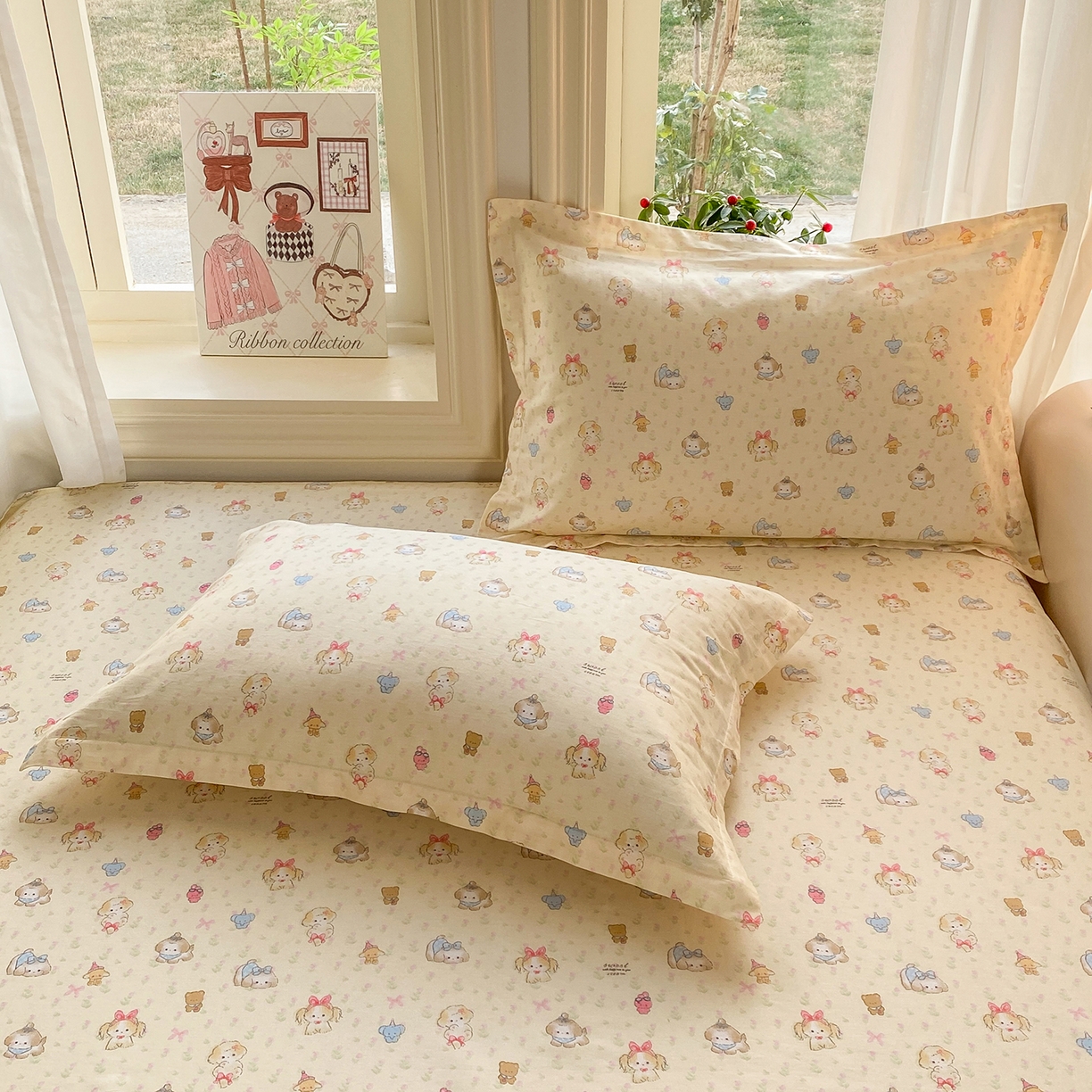 91家纺网 家纺一手货源 找家纺 花梦欣 2026新款全棉印花单品系列3简约卡通款-单枕套 萌趣汪汪