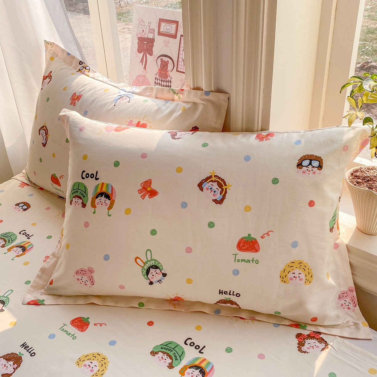 91家纺网 家纺一手货源 找家纺 花梦欣 2026新款全棉印花单品系列3简约卡通款-单枕套 趣味涂鸦