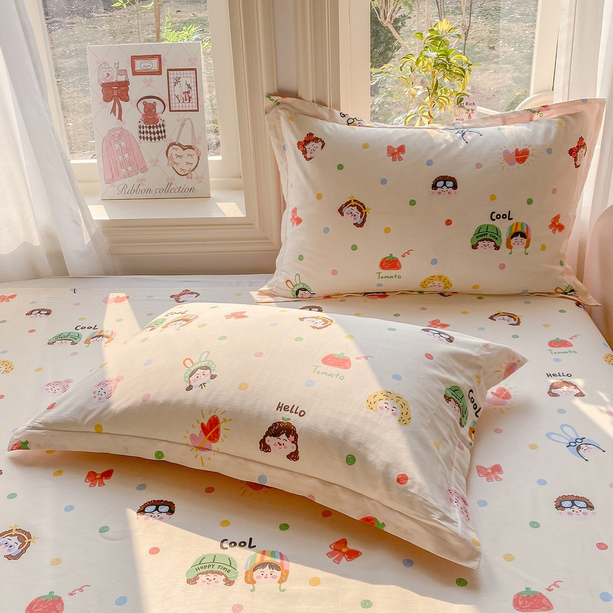 91家纺网 家纺一手货源 找家纺 花梦欣 2026新款全棉印花单品系列3简约卡通款-单枕套 趣味涂鸦