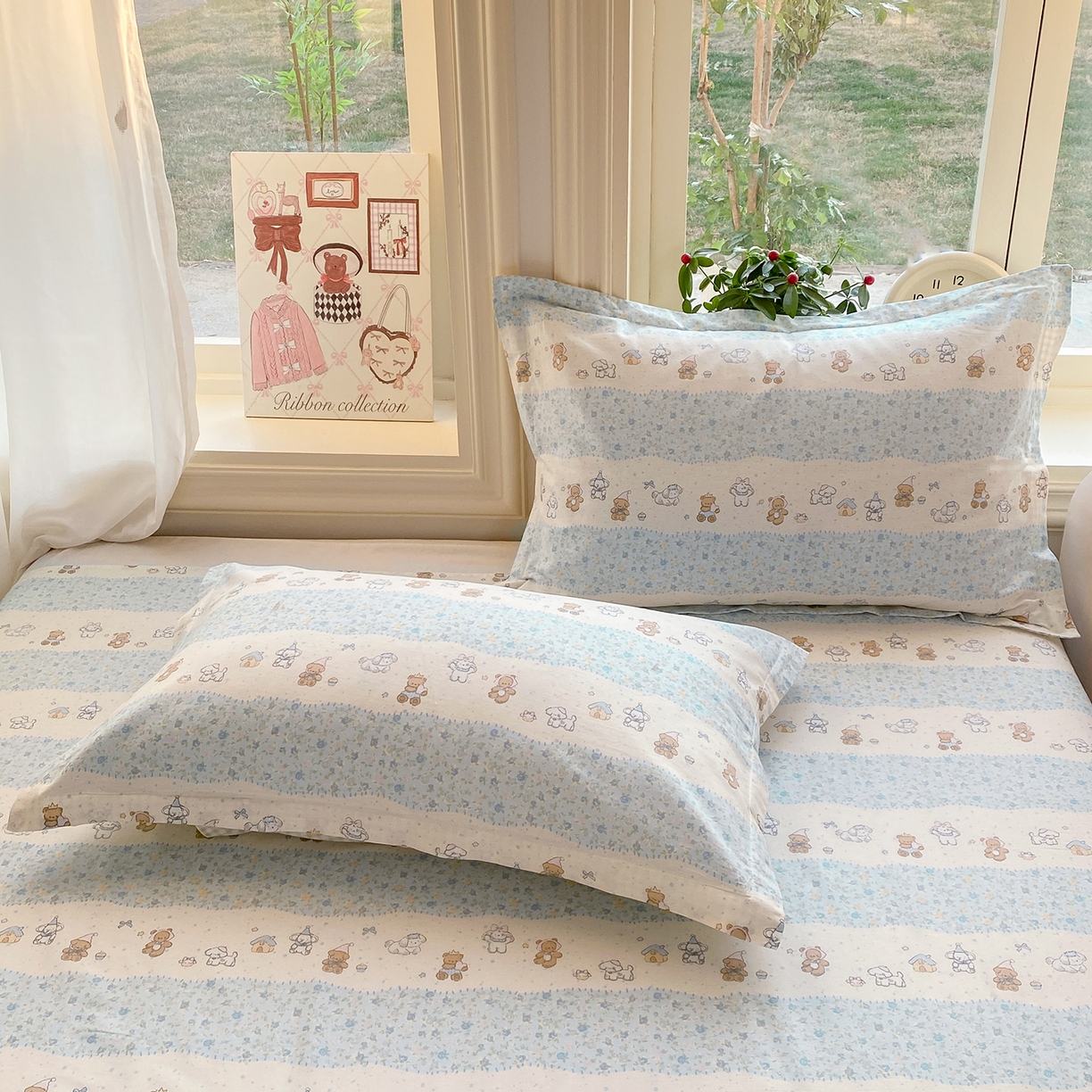 91家纺网 家纺一手货源 找家纺 花梦欣 2026新款全棉印花单品系列3简约卡通款-单枕套 三小只