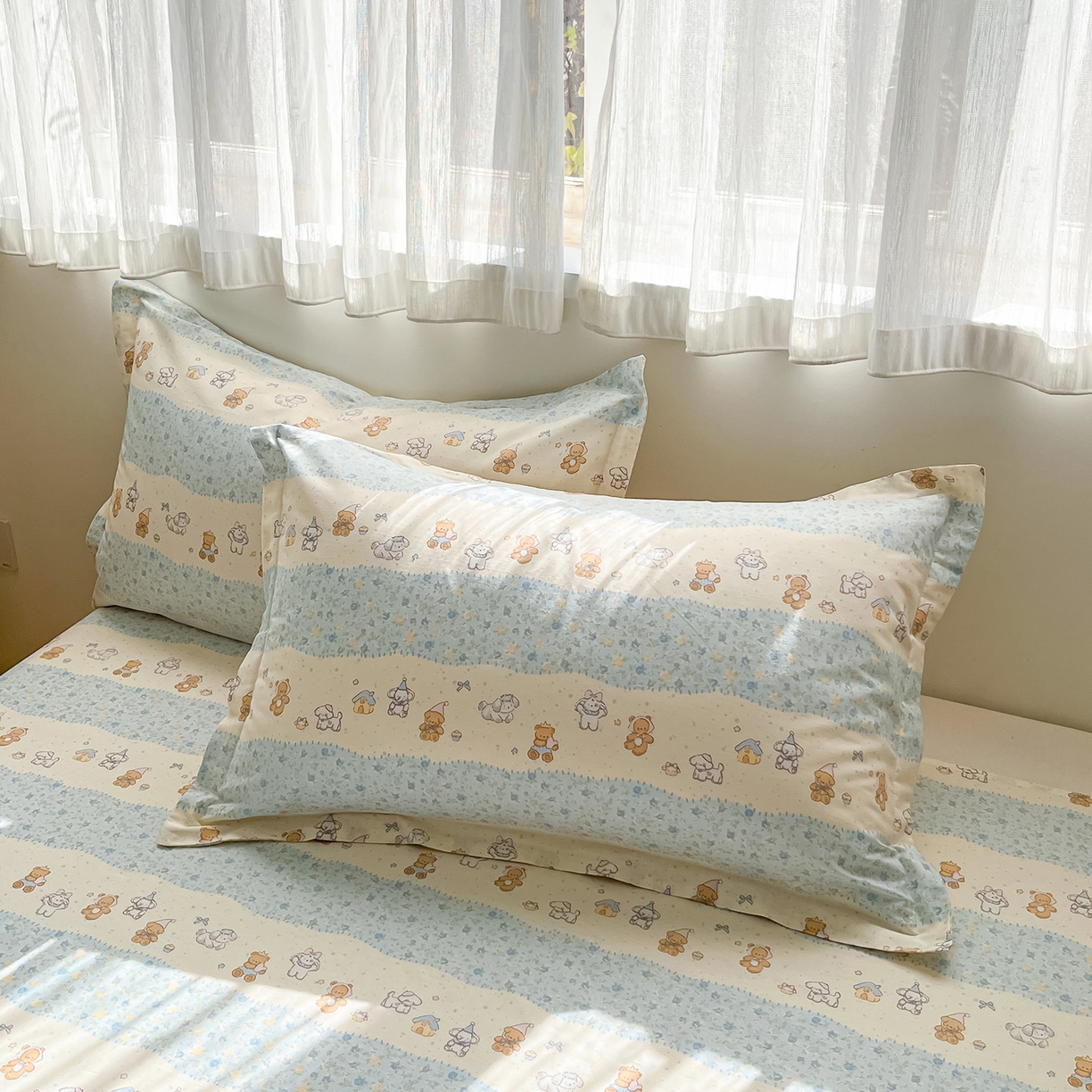 91家纺网 家纺一手货源 找家纺 花梦欣 2026新款全棉印花单品系列3简约卡通款-单枕套 三小只