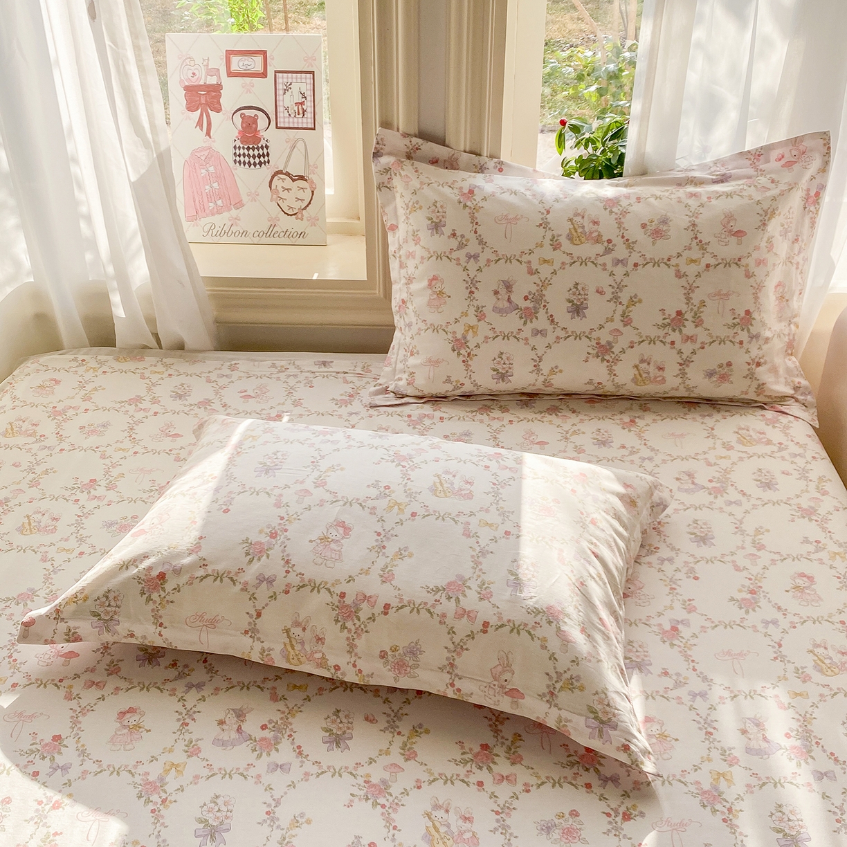 91家纺网 家纺一手货源 找家纺 花梦欣 2026新款全棉印花单品系列3简约卡通款-单枕套 童话花町