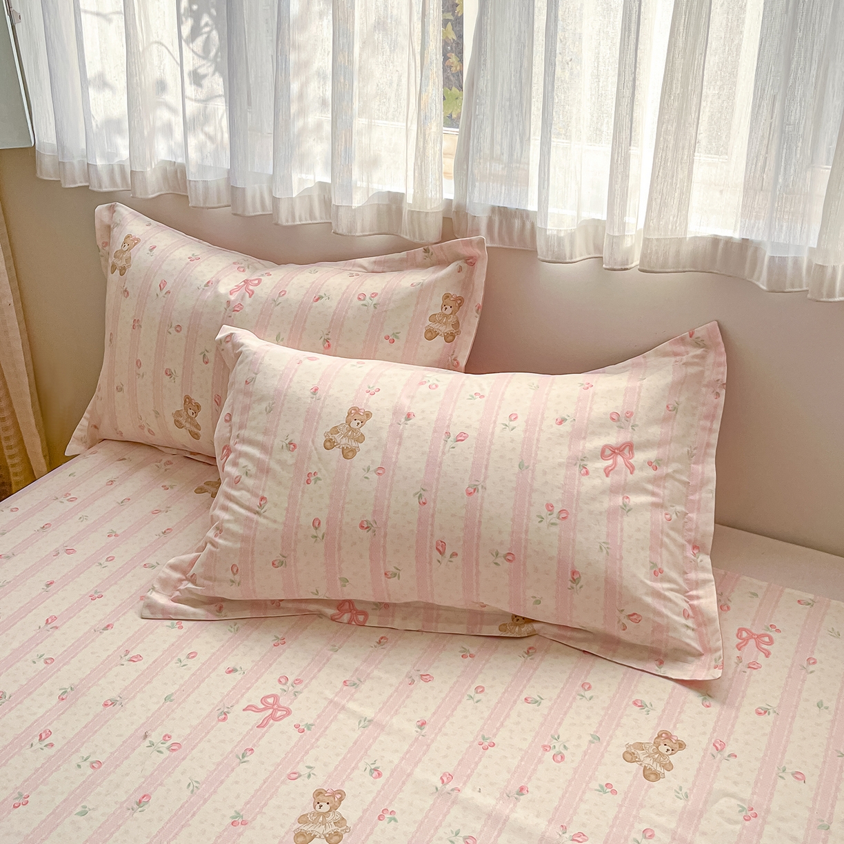 花梦欣 2026新款全棉印花单品系列3简约卡通款-单枕套 温柔花朵熊