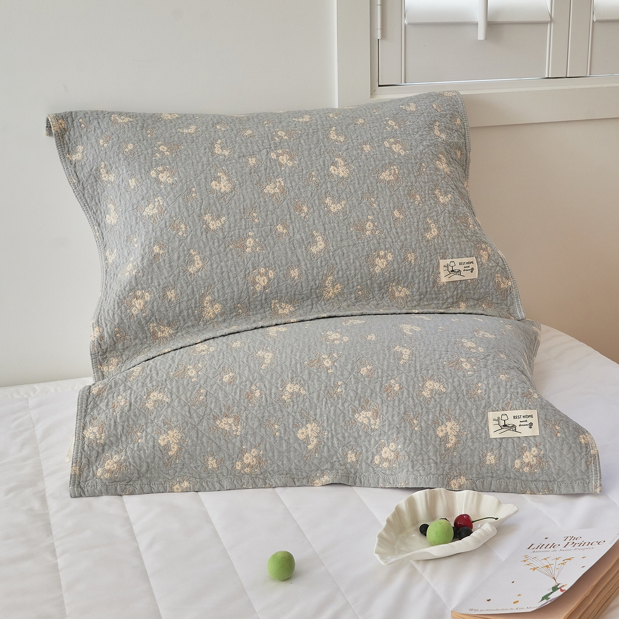 沐瑟家纺 2026新款安心棉枕巾 花釉-灰色
