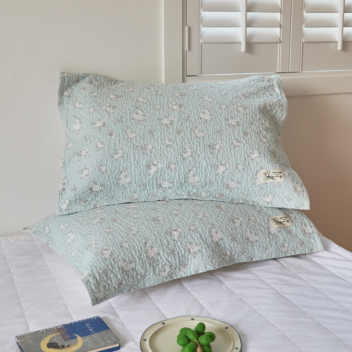 沐瑟家纺 2026新款安心棉枕巾 花釉-浅蓝