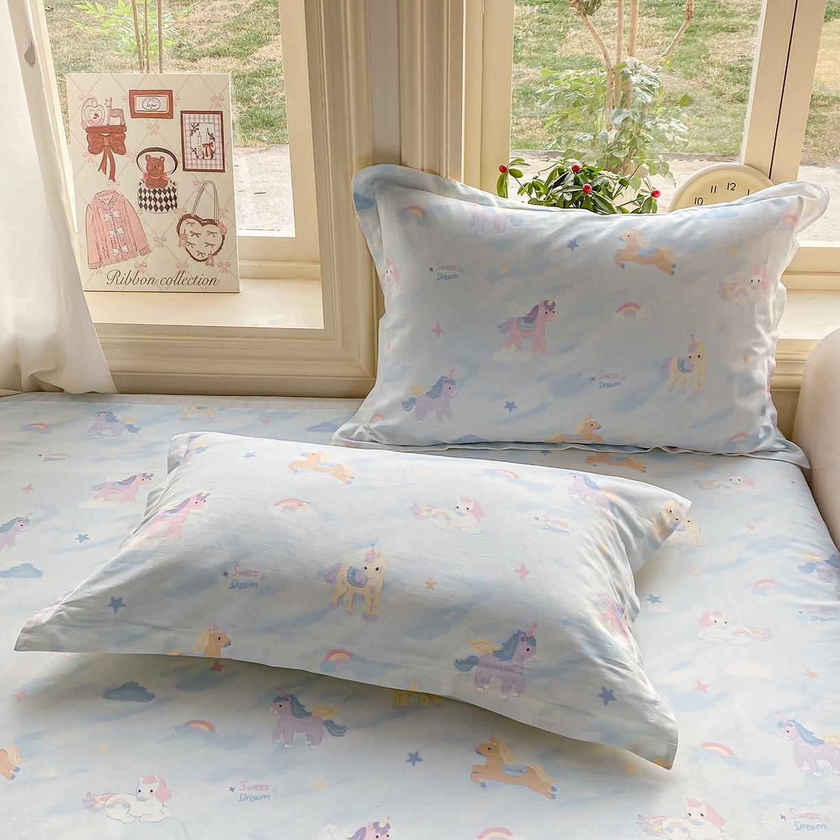 91家纺网 家纺一手货源 找家纺 花梦欣 2026新款全棉印花单品系列3简约卡通款-单枕套 星芒小马