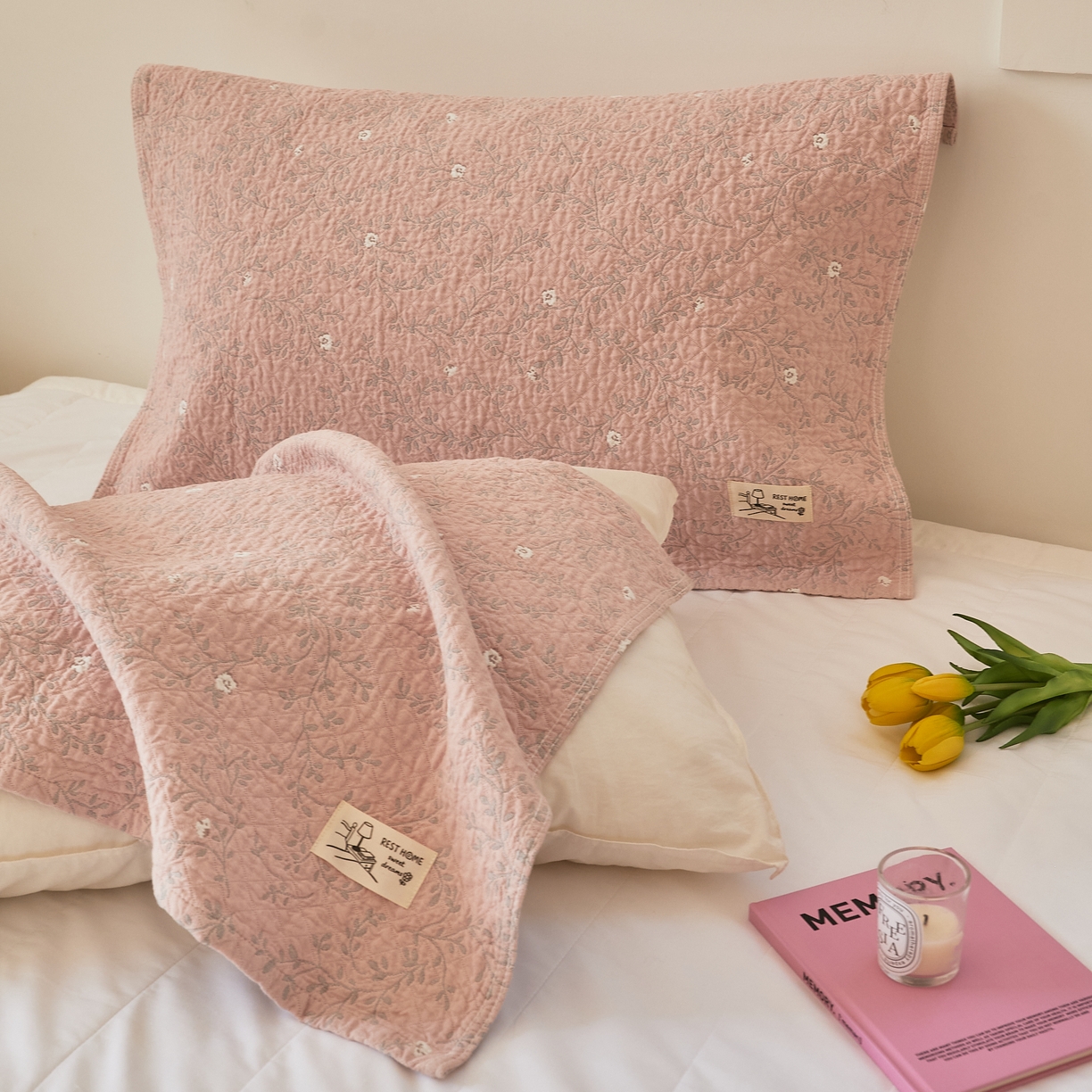 91家纺网 家纺一手货源 找家纺 沐瑟家纺 2026新款安心棉枕巾 花枝-粉