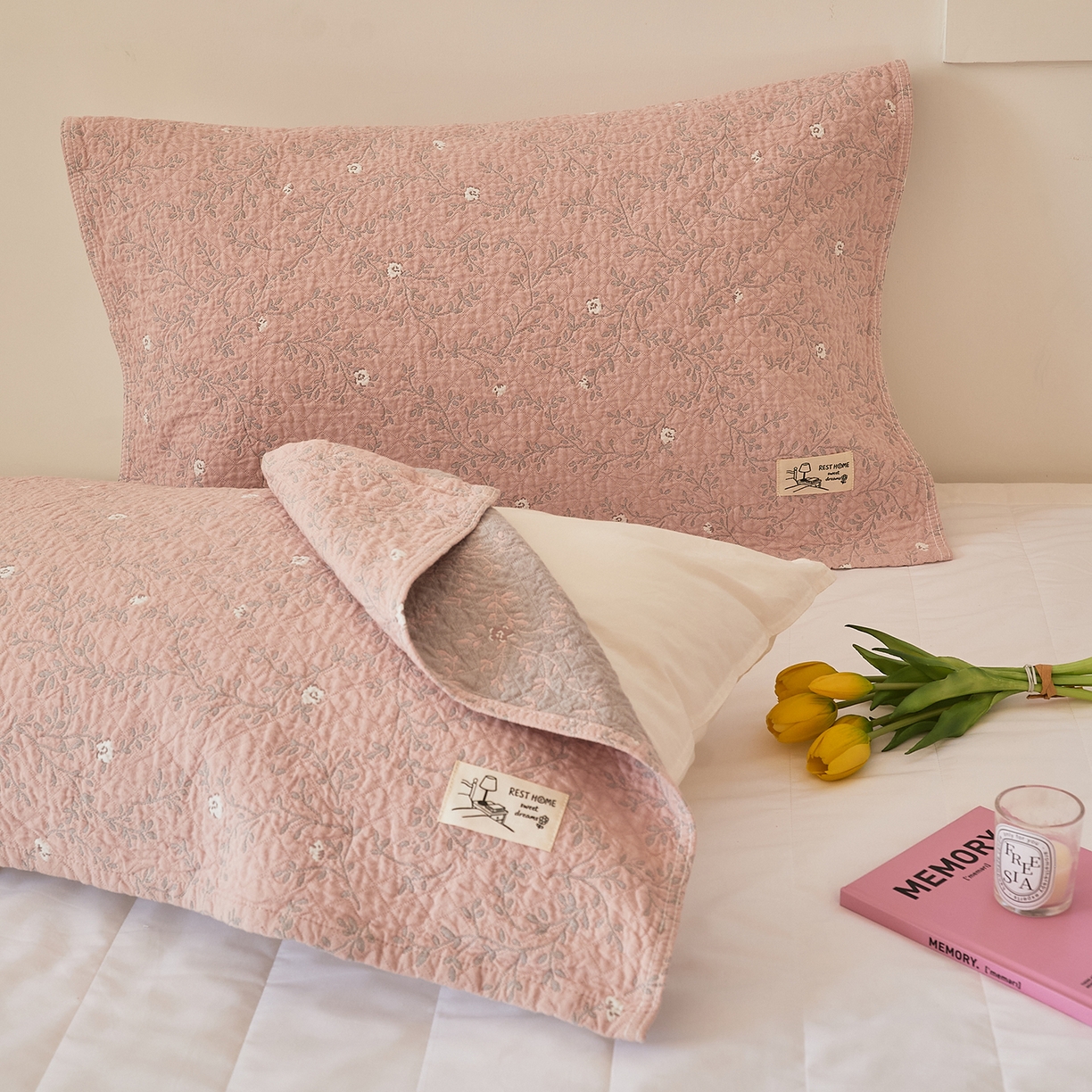 91家纺网 家纺一手货源 找家纺 沐瑟家纺 2026新款安心棉枕巾 花枝-粉