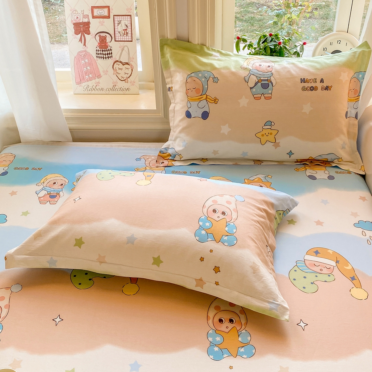 91家纺网 家纺一手货源 找家纺 花梦欣 2026新款全棉印花单品系列3简约卡通款-单枕套 星梦童话