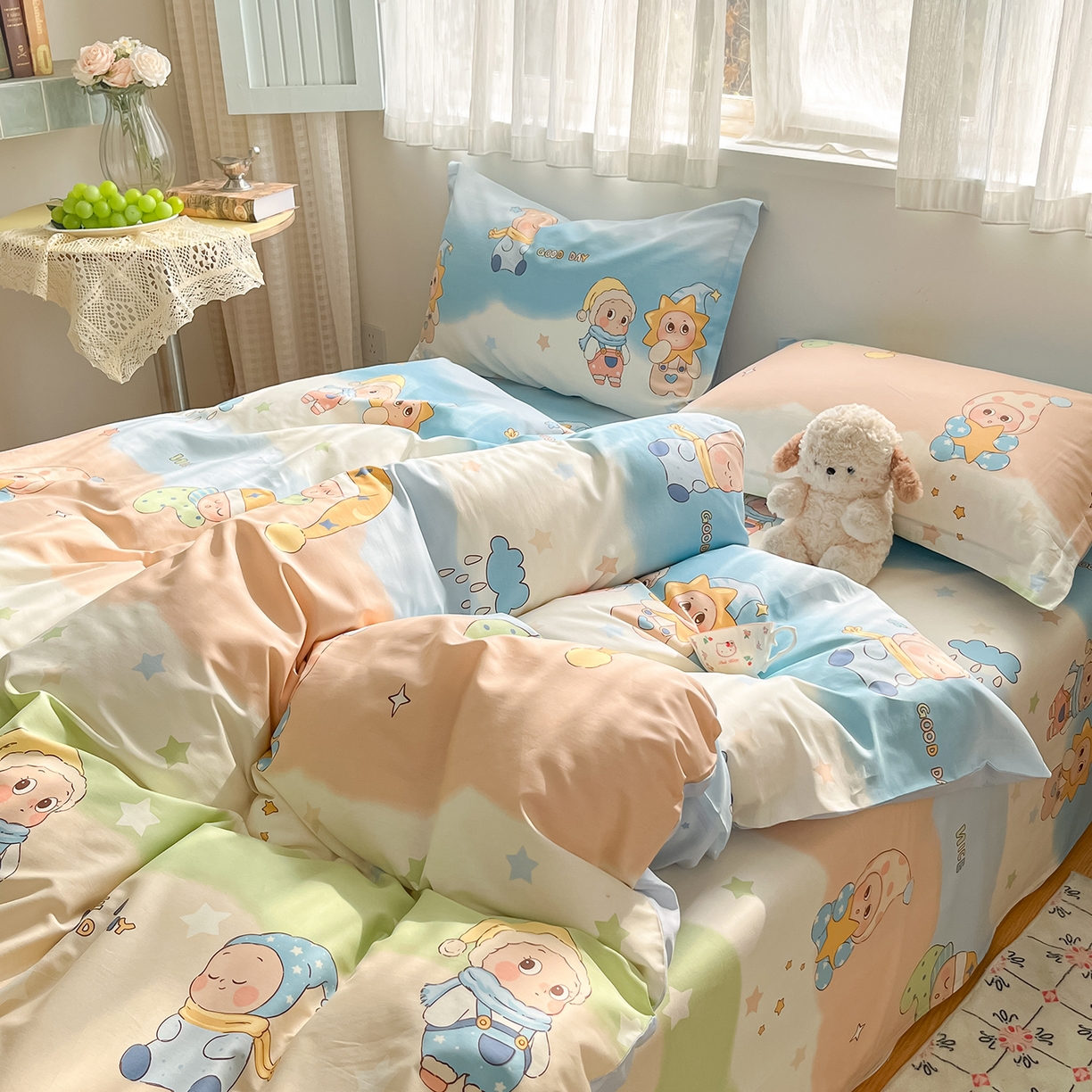 91家纺网 家纺一手货源 找家纺 花梦欣 2026新款全棉印花单品系列3简约卡通款-单枕套 星梦童话