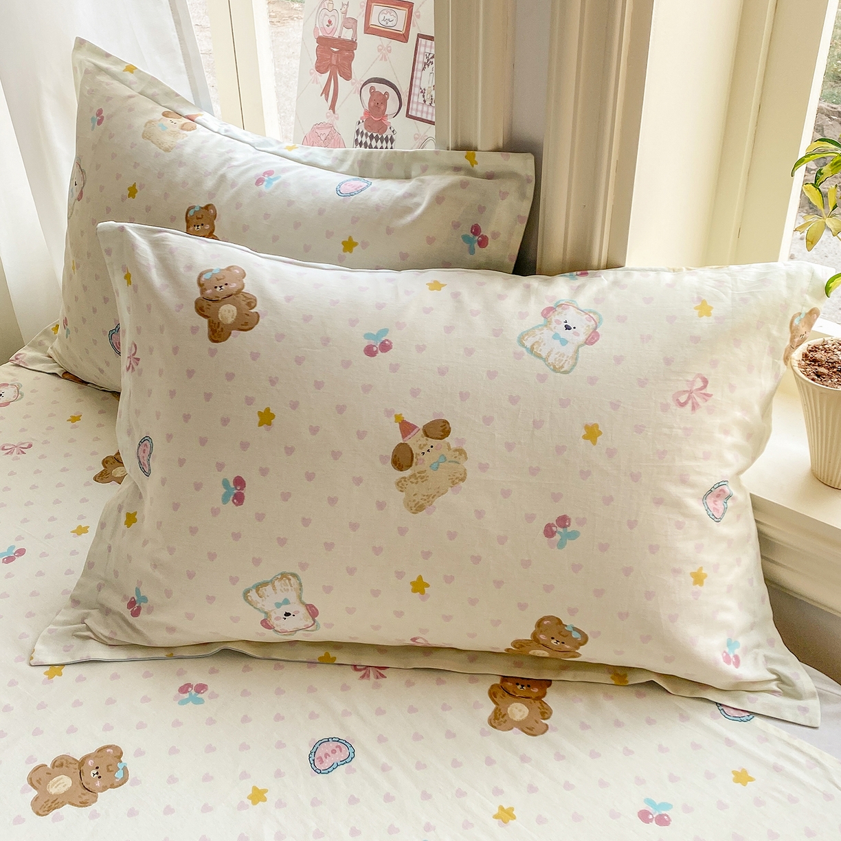 91家纺网 家纺一手货源 找家纺 花梦欣 2026新款全棉印花单品系列3简约卡通款-单枕套 芋泥小狗