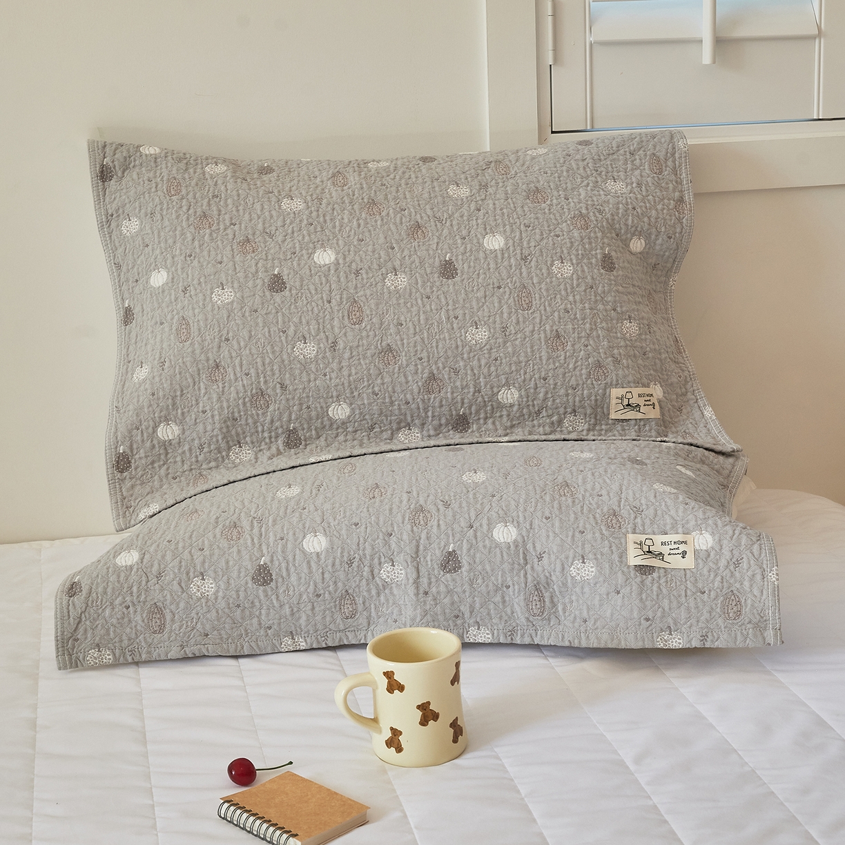 沐瑟家纺 2026新款安心棉枕巾 南瓜-灰色