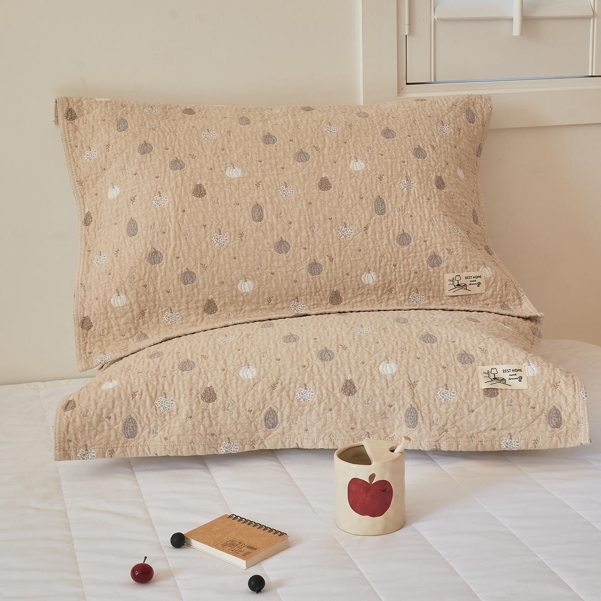 沐瑟家纺 2026新款安心棉枕巾 南瓜-浅咖