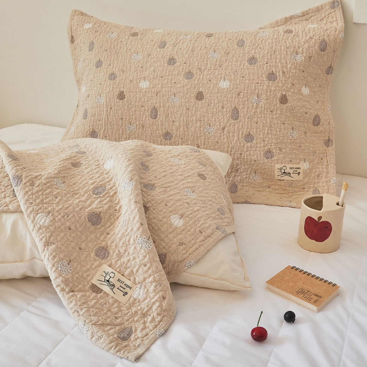 91家纺网 家纺一手货源 找家纺 沐瑟家纺 2026新款安心棉枕巾 南瓜-浅咖