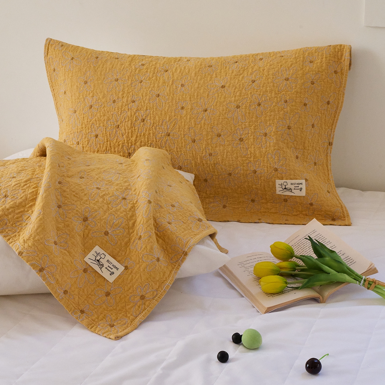 91家纺网 家纺一手货源 找家纺 沐瑟家纺 2026新款安心棉枕巾 太阳花-桔