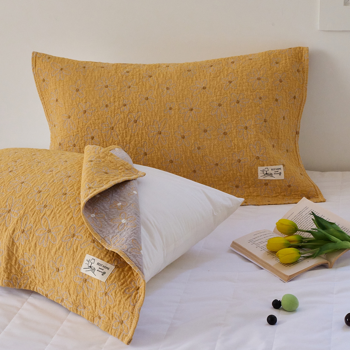 91家纺网 家纺一手货源 找家纺 沐瑟家纺 2026新款安心棉枕巾 太阳花-桔