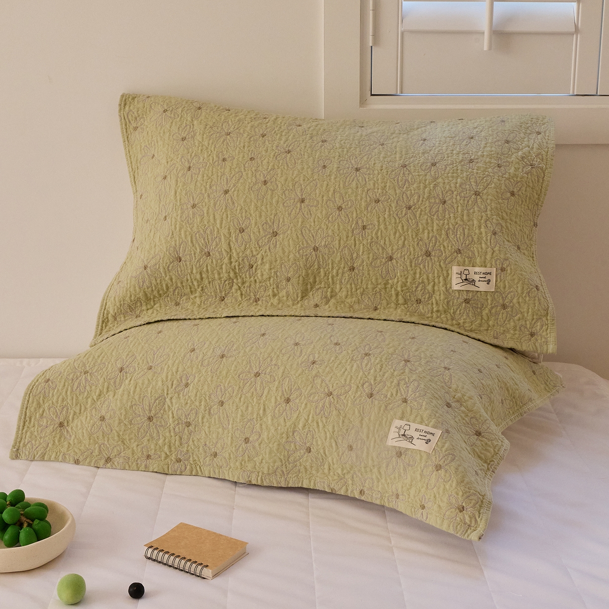 沐瑟家纺 2026新款安心棉枕巾 太阳花-浅绿