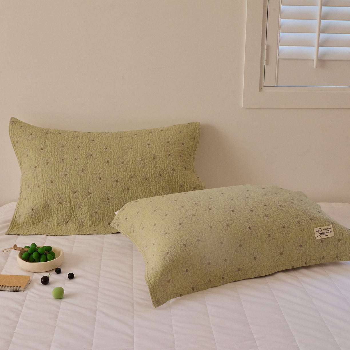 91家纺网 家纺一手货源 找家纺 沐瑟家纺 2026新款安心棉枕巾 太阳花-浅绿