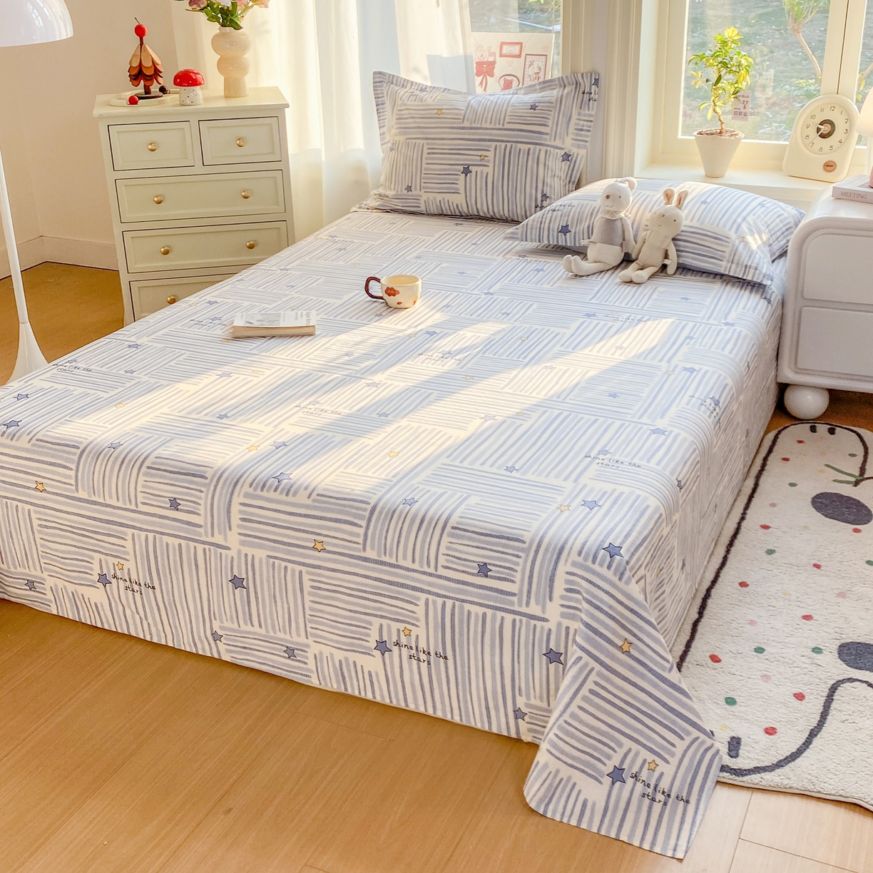 91家纺网 家纺一手货源 找家纺 花梦欣 2026新款全棉印花单品系列3简约卡通款-单床单 安集星