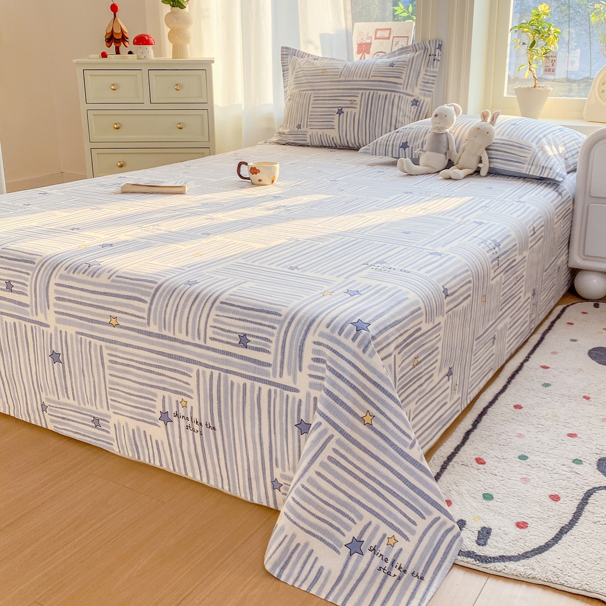 91家纺网 家纺一手货源 找家纺 花梦欣 2026新款全棉印花单品系列3简约卡通款-单床单 安集星