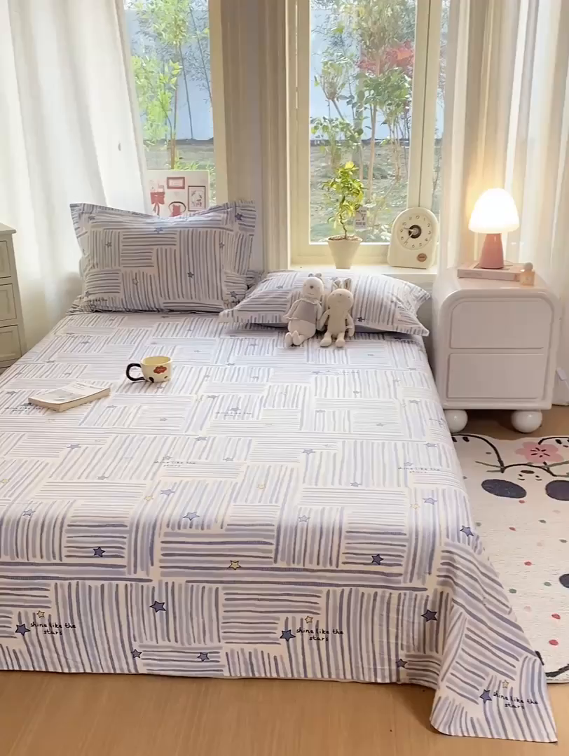 91家纺网 家纺一手货源 找家纺 花梦欣 2026新款全棉印花单品系列3简约卡通款-单床单 安集星