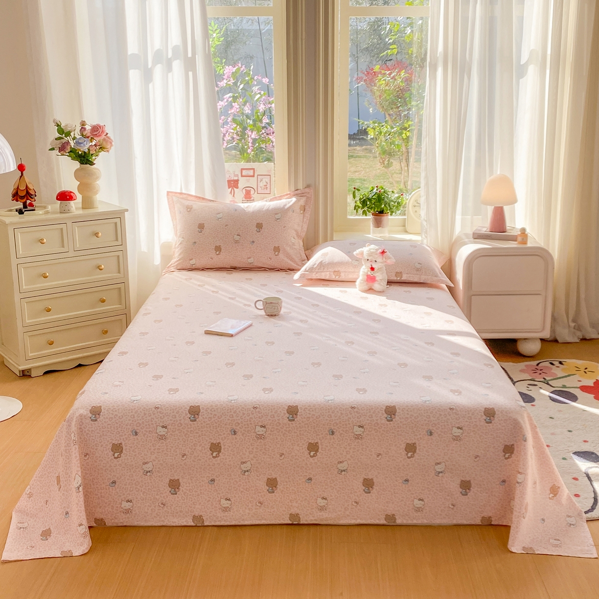 91家纺网 家纺一手货源 找家纺 花梦欣 2026新款全棉印花单品系列3简约卡通款-单床单 豹纹KT粉