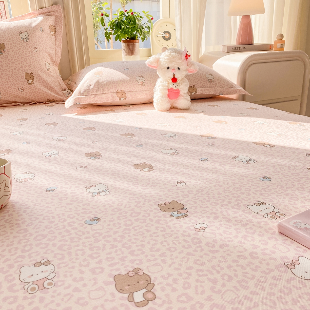 91家纺网 家纺一手货源 找家纺 花梦欣 2026新款全棉印花单品系列3简约卡通款-单床单 豹纹KT粉