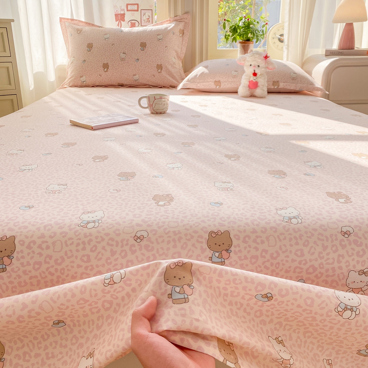 91家纺网 家纺一手货源 找家纺 花梦欣 2026新款全棉印花单品系列3简约卡通款-单床单 豹纹KT粉