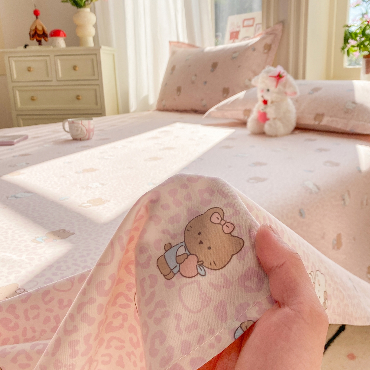 91家纺网 家纺一手货源 找家纺 花梦欣 2026新款全棉印花单品系列3简约卡通款-单床单 豹纹KT粉